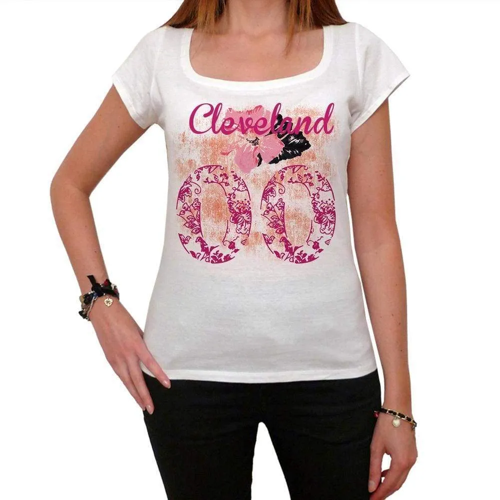 00, Cleveland, City With Number, Women's Short Sleeve Round White T-shirt 00008