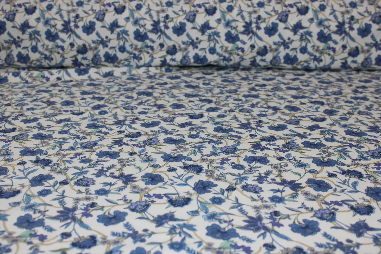 1 3/8  yards of Blue Carnations Organic Cotton Jersey - Blues/White