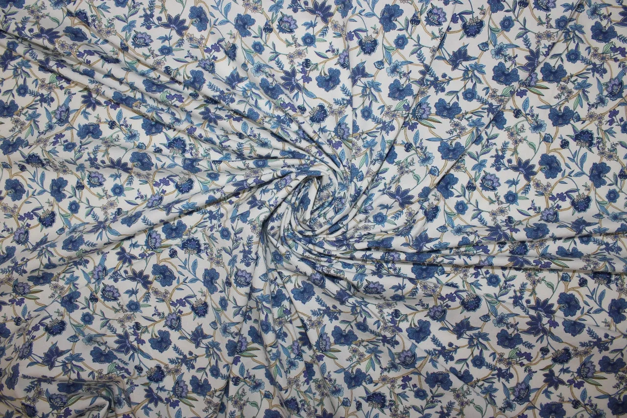 1 3/8  yards of Blue Carnations Organic Cotton Jersey - Blues/White