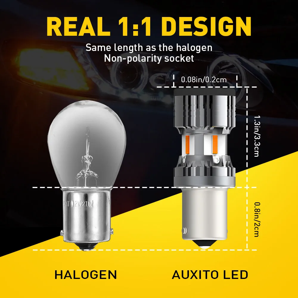 1156, 7506, P21W, BA15S LED Turn Signal Light Bulbs With Build-in Load Resistor CANBUS Error Free | Amber Yellow