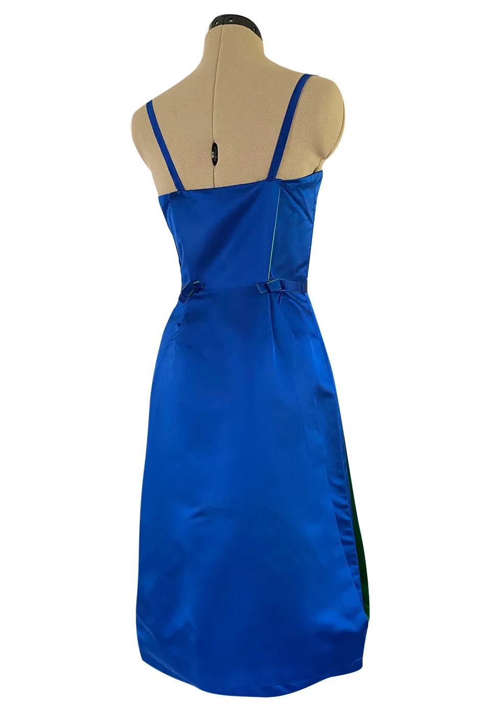 1950s Brilliant Blue Silk Satin Dress w Wrap Detailing & Matching Cropped Bolero Jacket