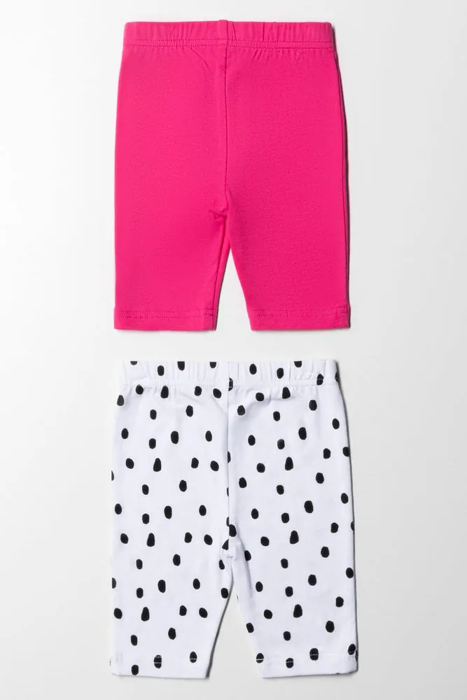 2 Pack Spot Cropped Leggings Pink & White