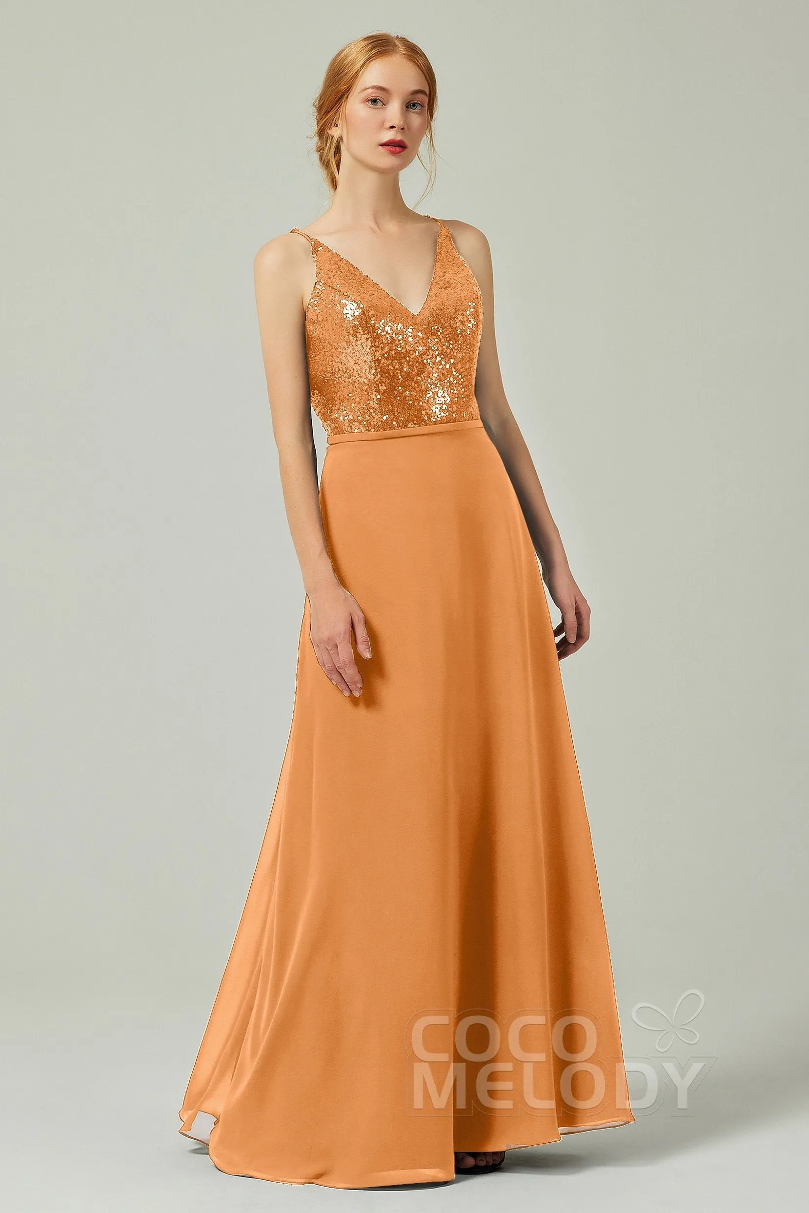 A-Line Floor Length Chiffon Sequined Bridesmaid Dress Formal Dresses CB0335