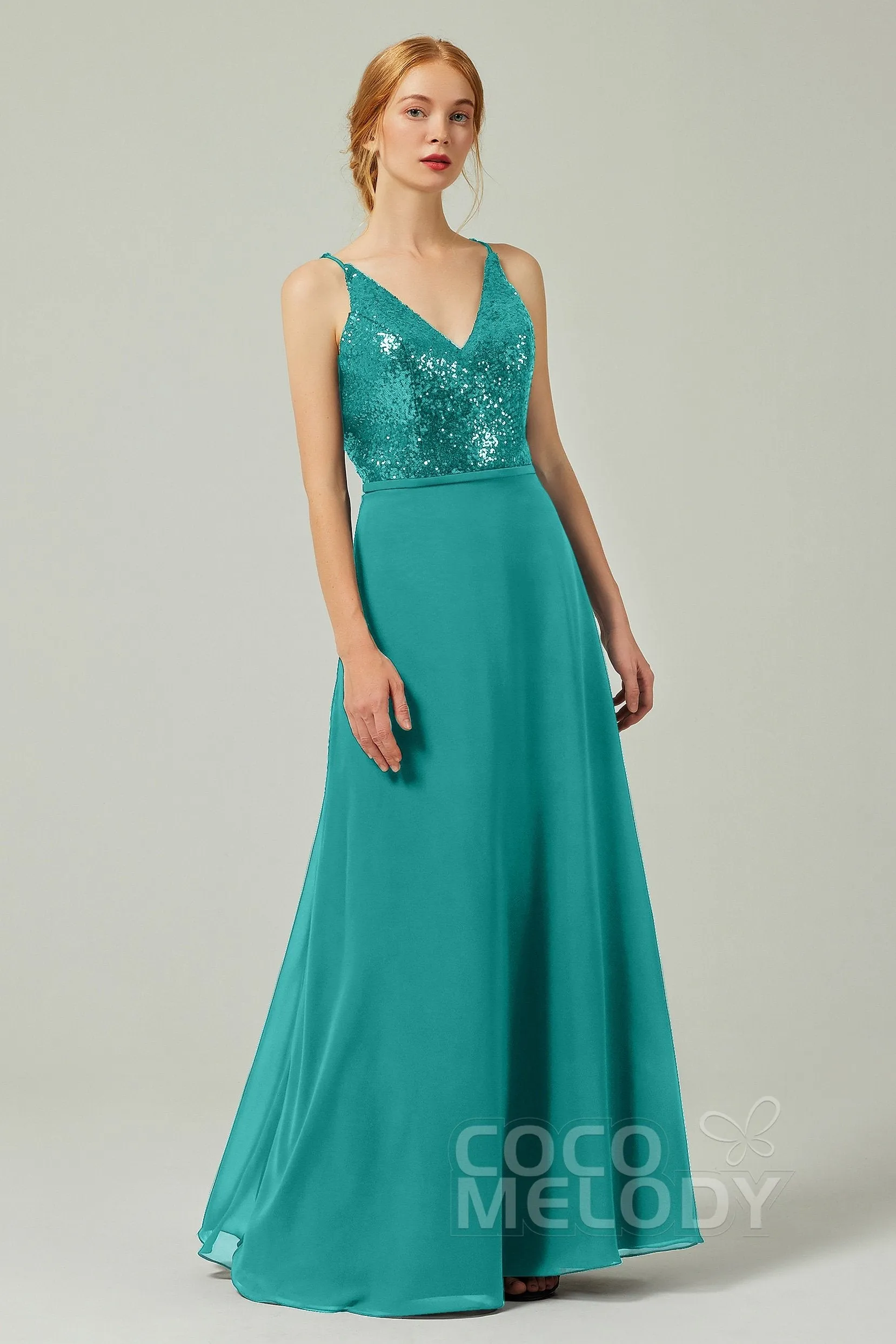 A-Line Floor Length Chiffon Sequined Bridesmaid Dress Formal Dresses CB0335