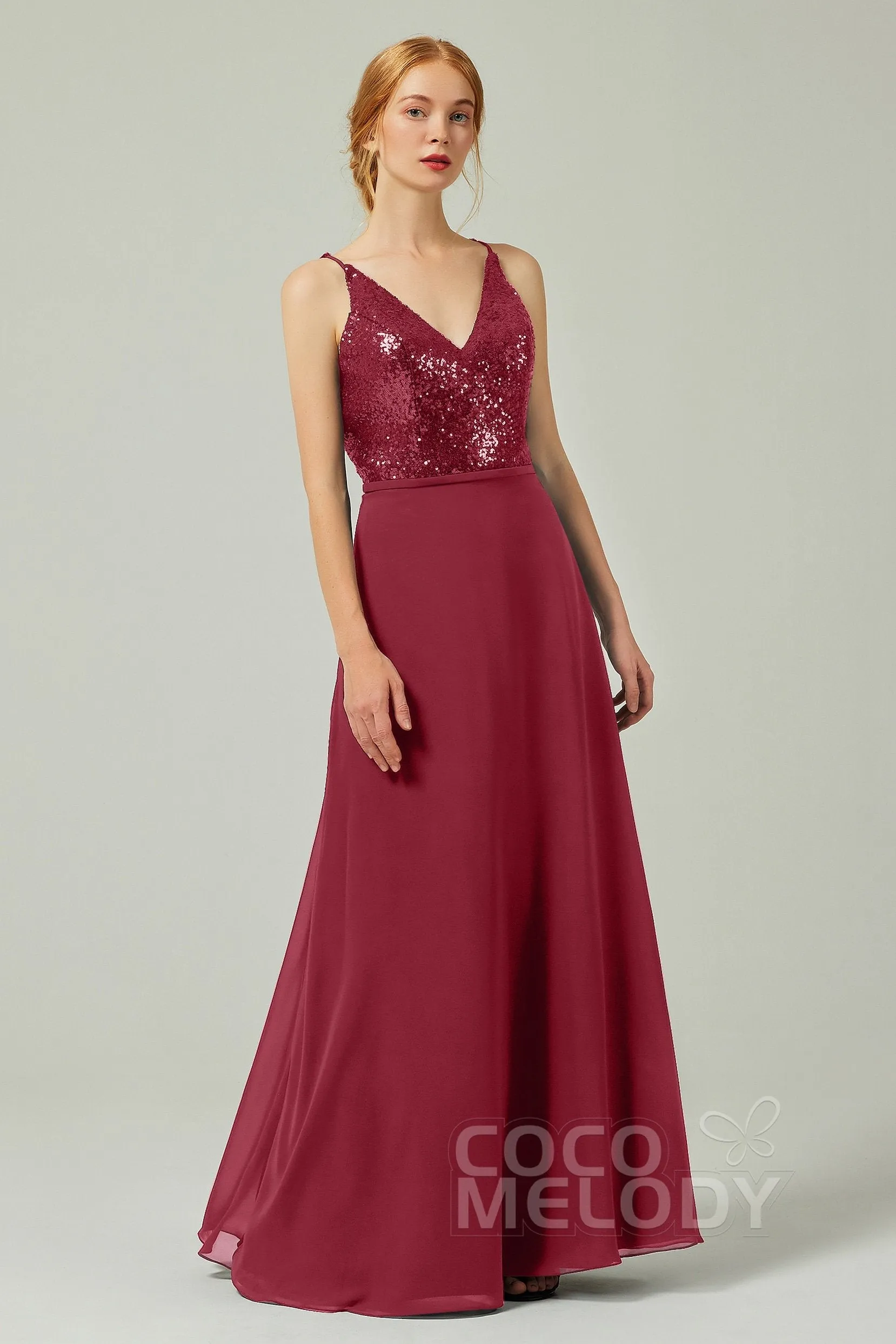 A-Line Floor Length Chiffon Sequined Bridesmaid Dress Formal Dresses CB0335