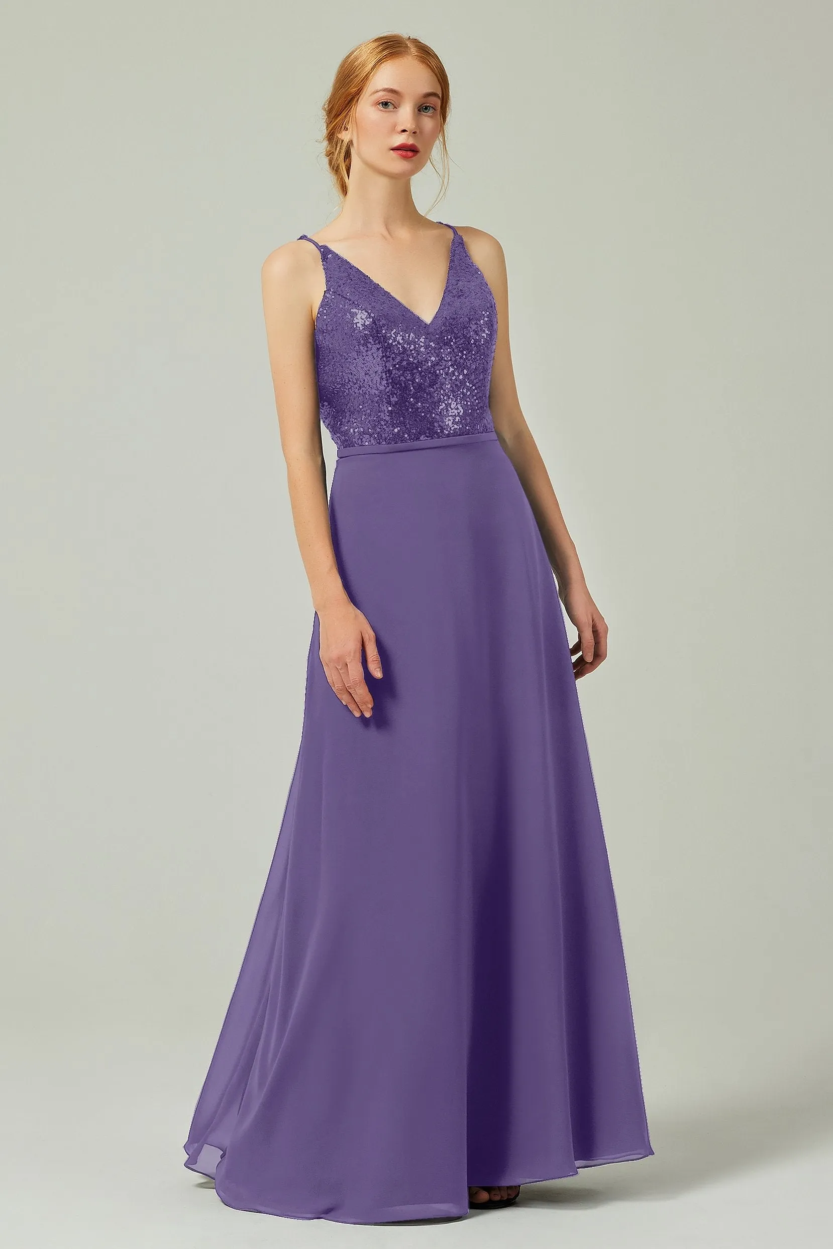 A-Line Floor Length Chiffon Sequined Bridesmaid Dress Formal Dresses CB0335