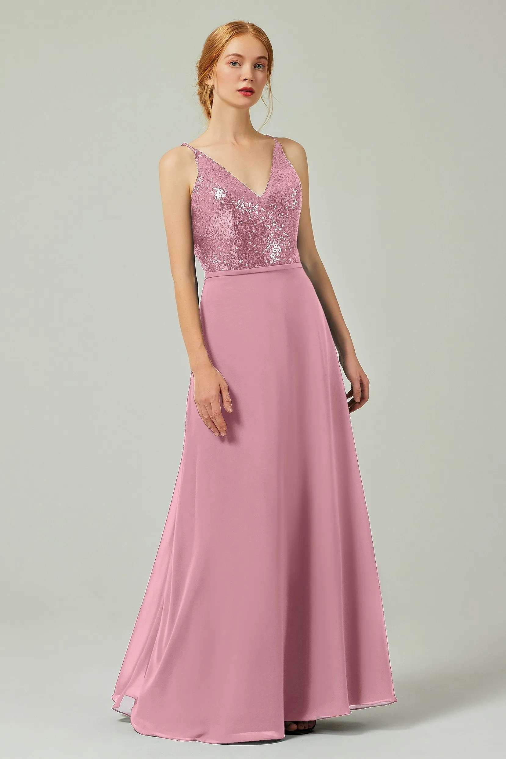 A-Line Floor Length Chiffon Sequined Bridesmaid Dress Formal Dresses CB0335