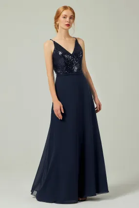 A-Line Floor Length Chiffon Sequined Bridesmaid Dress Formal Dresses CB0335