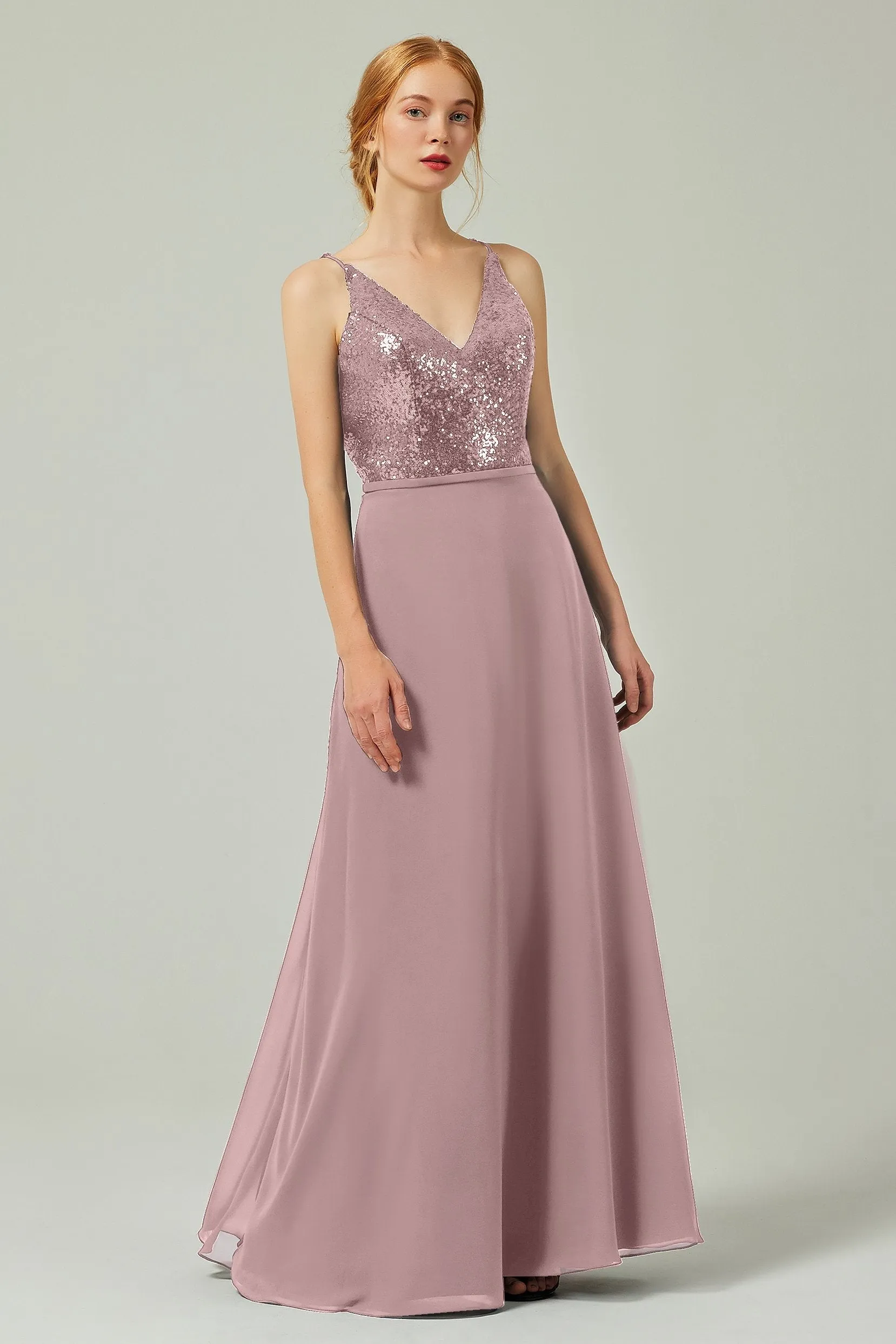 A-Line Floor Length Chiffon Sequined Bridesmaid Dress Formal Dresses CB0335