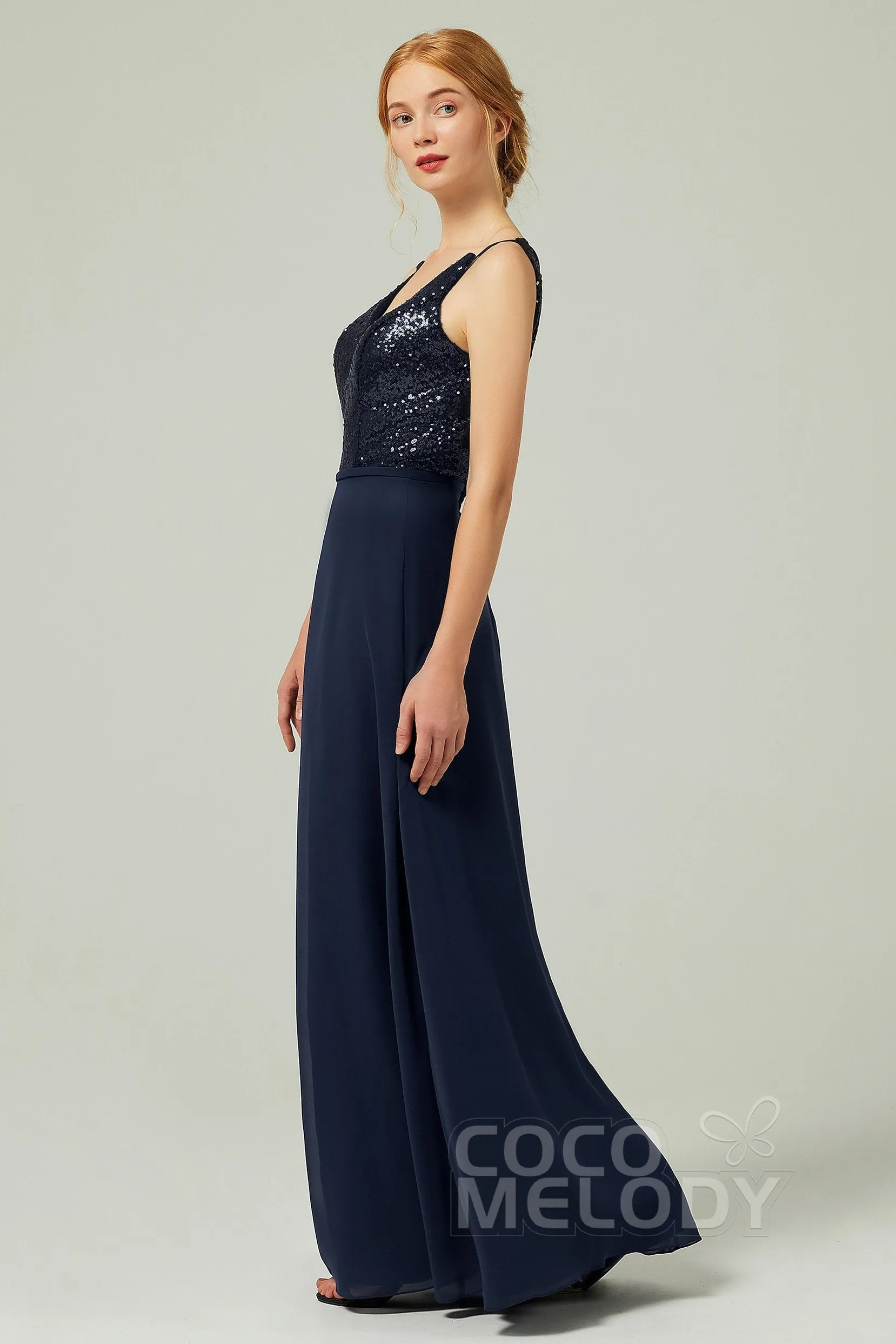 A-Line Floor Length Chiffon Sequined Bridesmaid Dress Formal Dresses CB0335