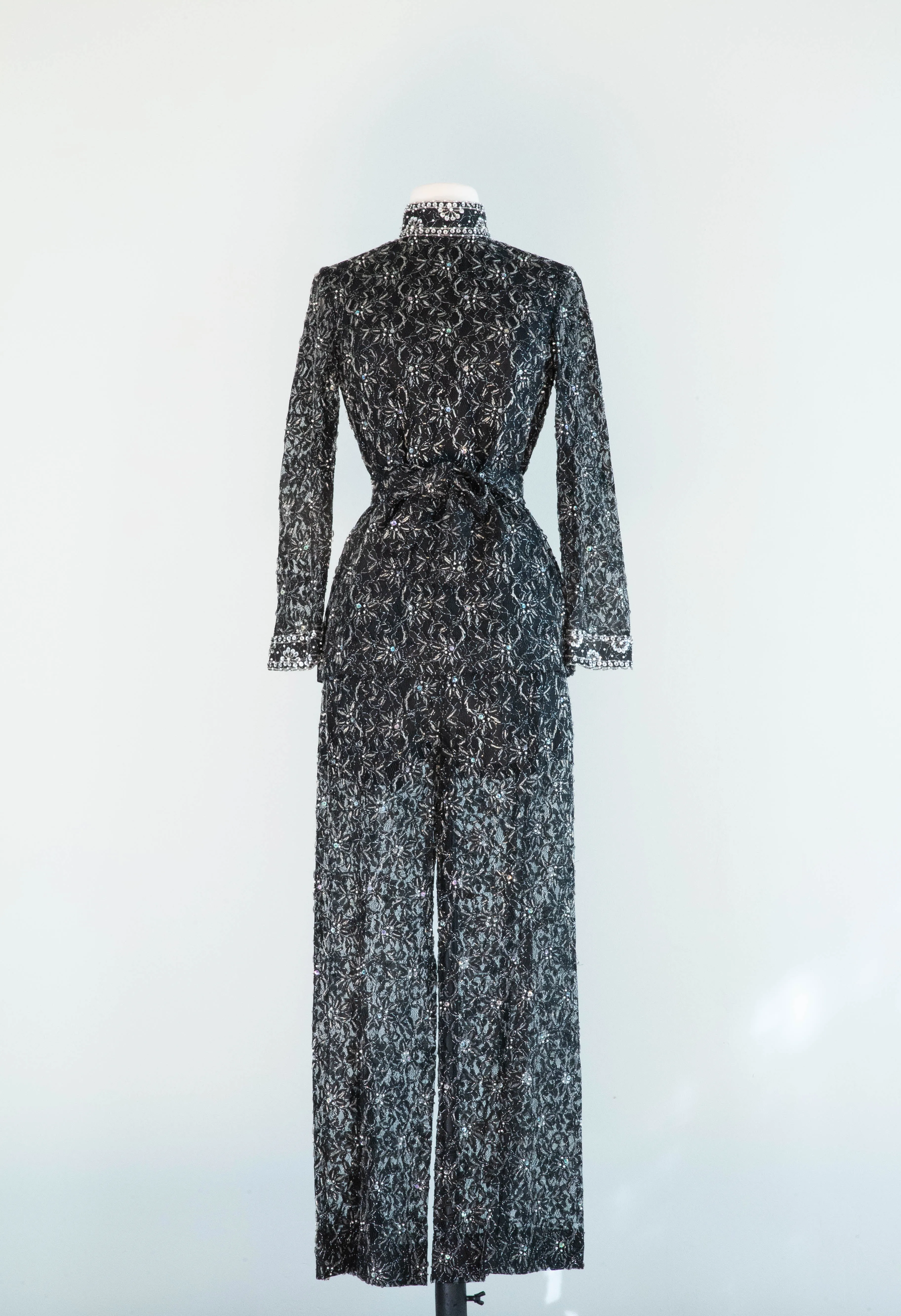 Absolutely Fabulous 1960's Beaded Lace 3 Piece Pant Suit / SM