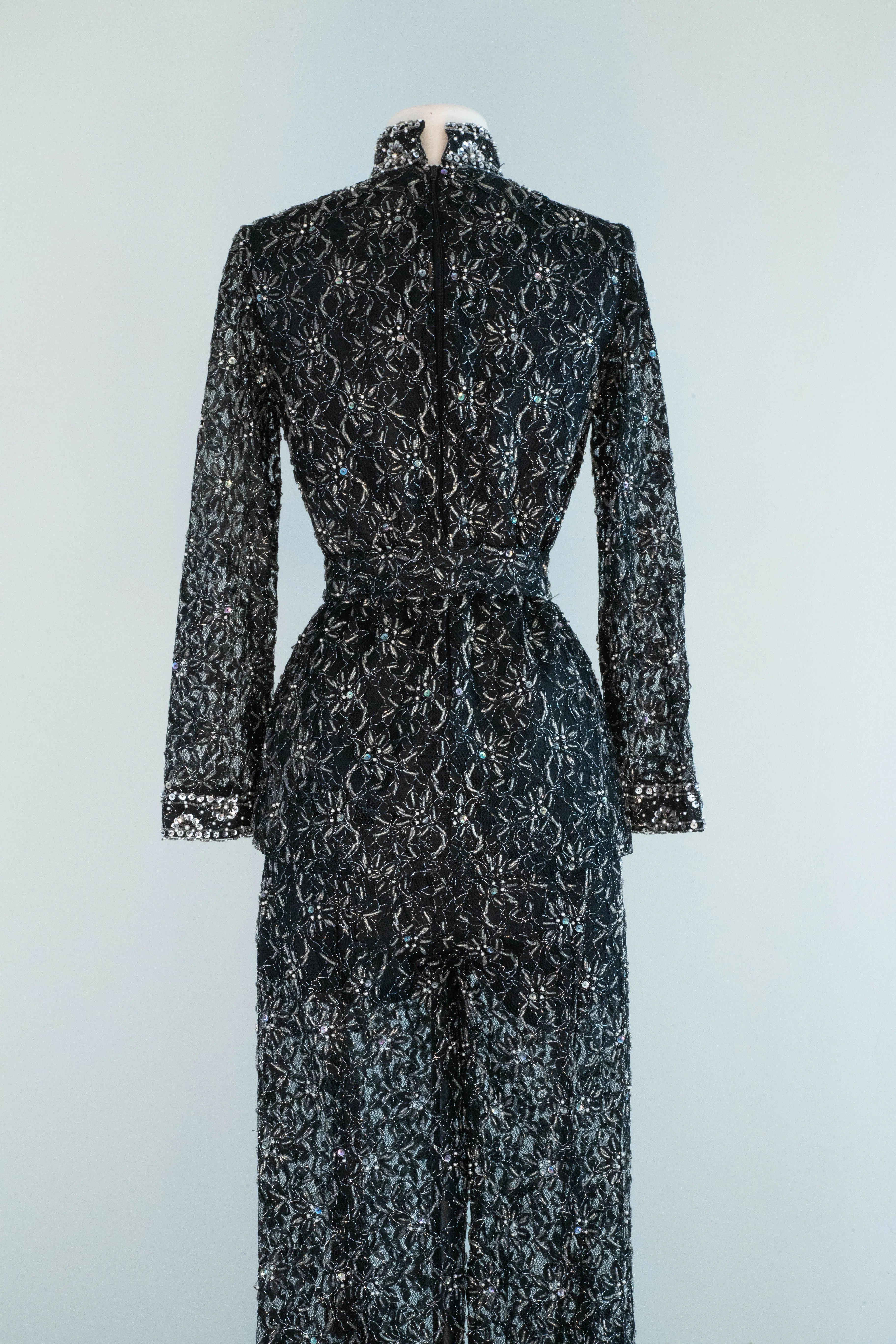 Absolutely Fabulous 1960's Beaded Lace 3 Piece Pant Suit / SM