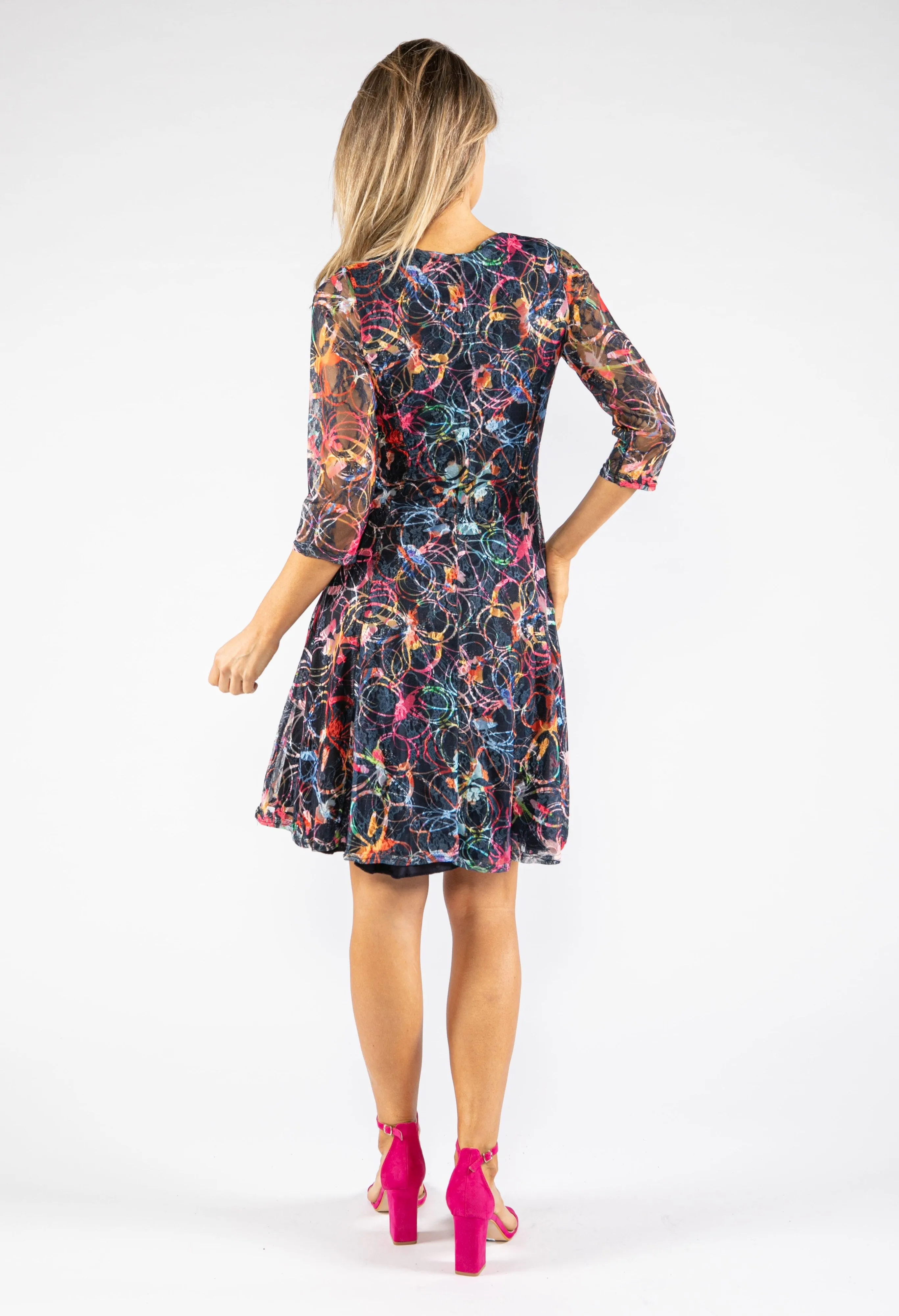 Abstract Print Lace Dress