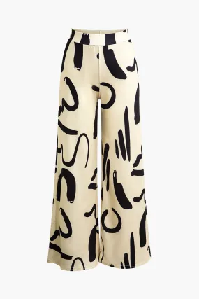 Abstract Print Wide Leg Pants