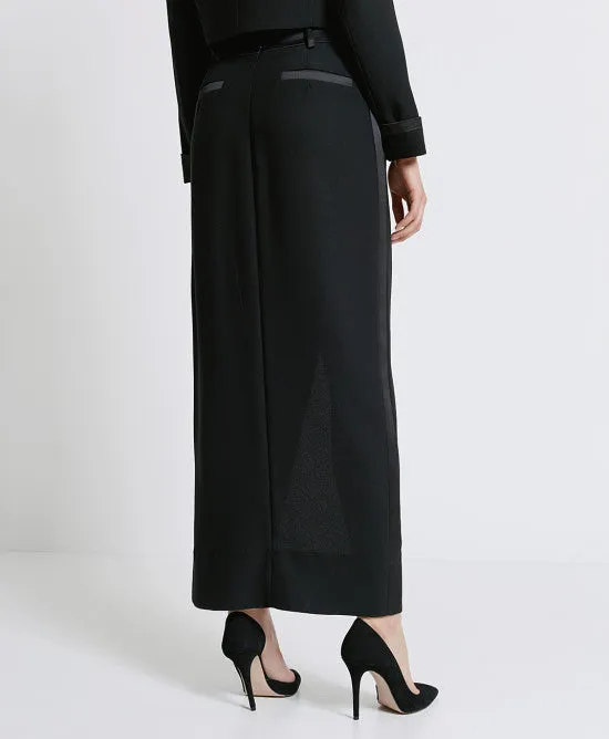 Access Fashion Long Black Skirt With Asymmetric Satin Waist