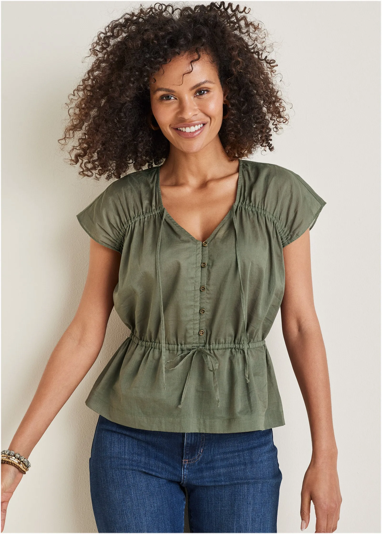 Adjustable Tie Front Top - Olive