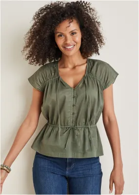 Adjustable Tie Front Top - Olive