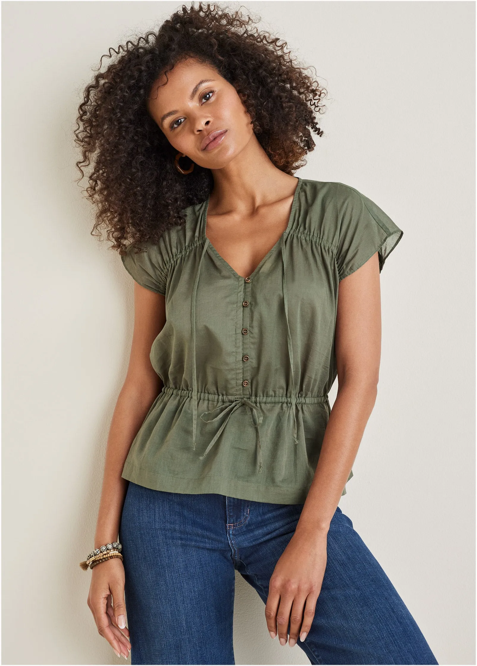 Adjustable Tie Front Top - Olive