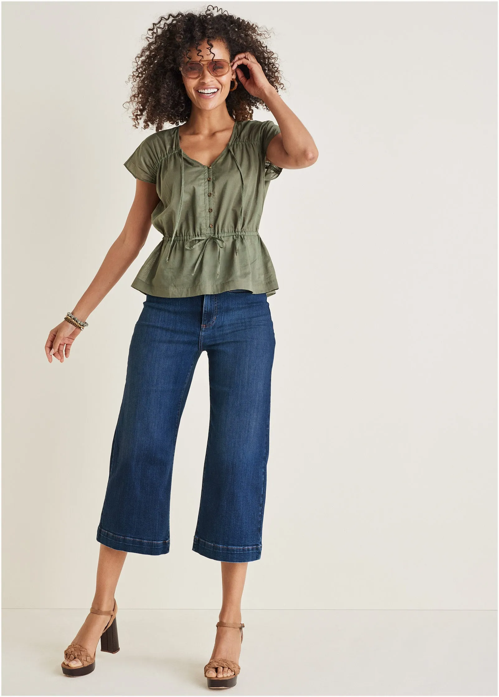 Adjustable Tie Front Top - Olive