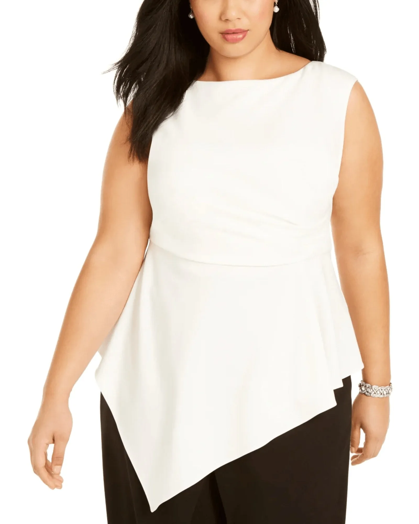 Adrianna Papell Women's Plus Size Asymmetric Sleeveless Top White Size 18 | White