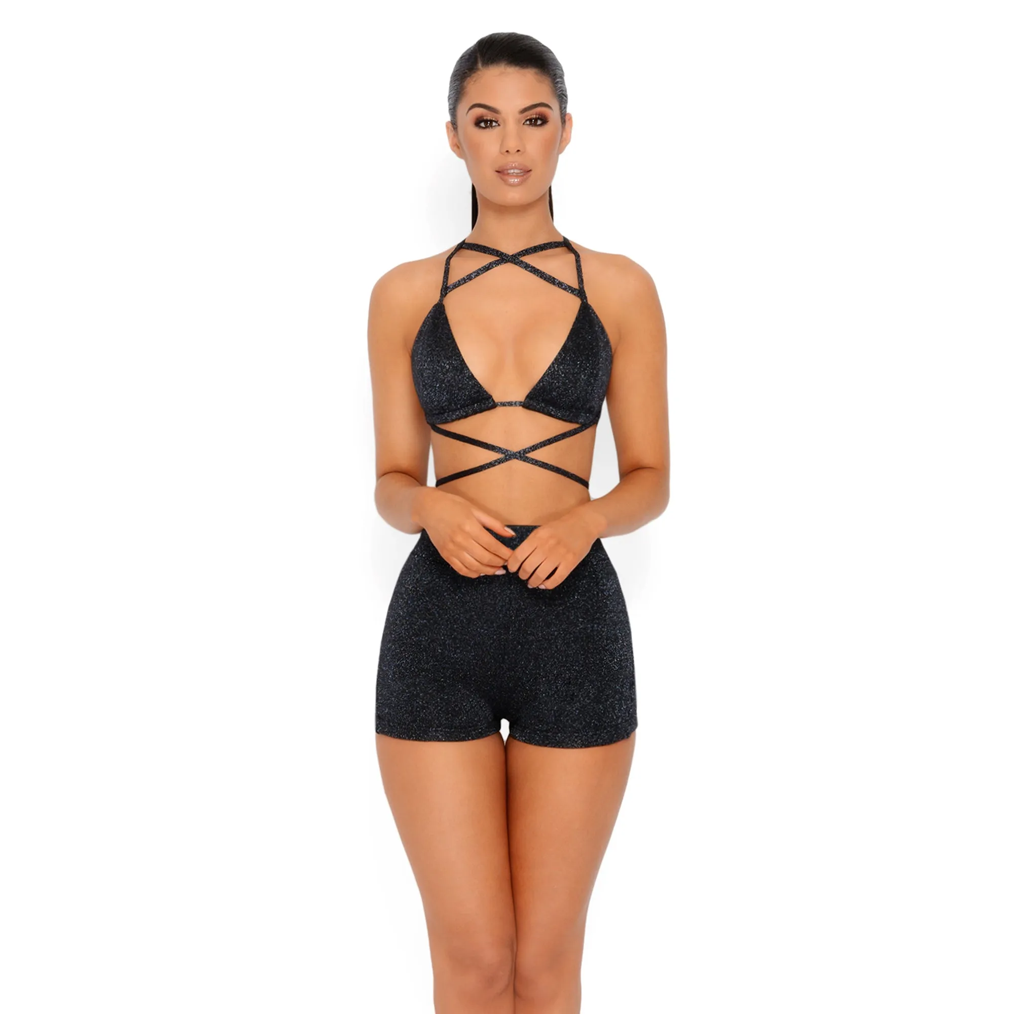 All Wrapped Up Metallic Knit Bralet in Black