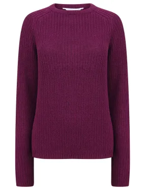 Allium Crew Neck Fisherman Knit Jumper In Grape Juice - Amara Reya