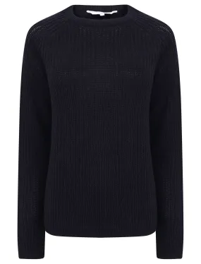 Allium Crew Neck Fisherman Knit Jumper In Navy - Amara Reya