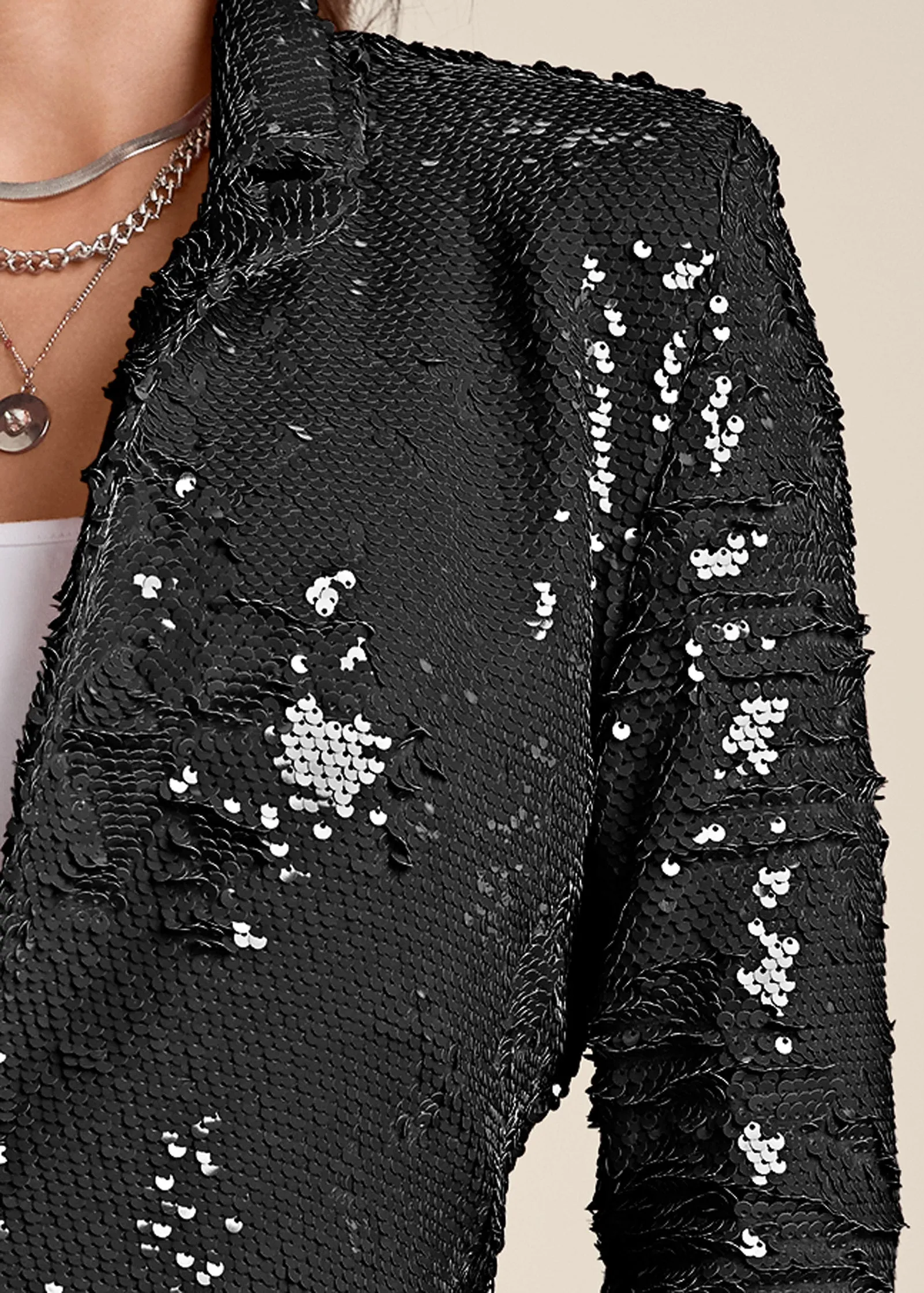 Allover Sequin Blazer - Black