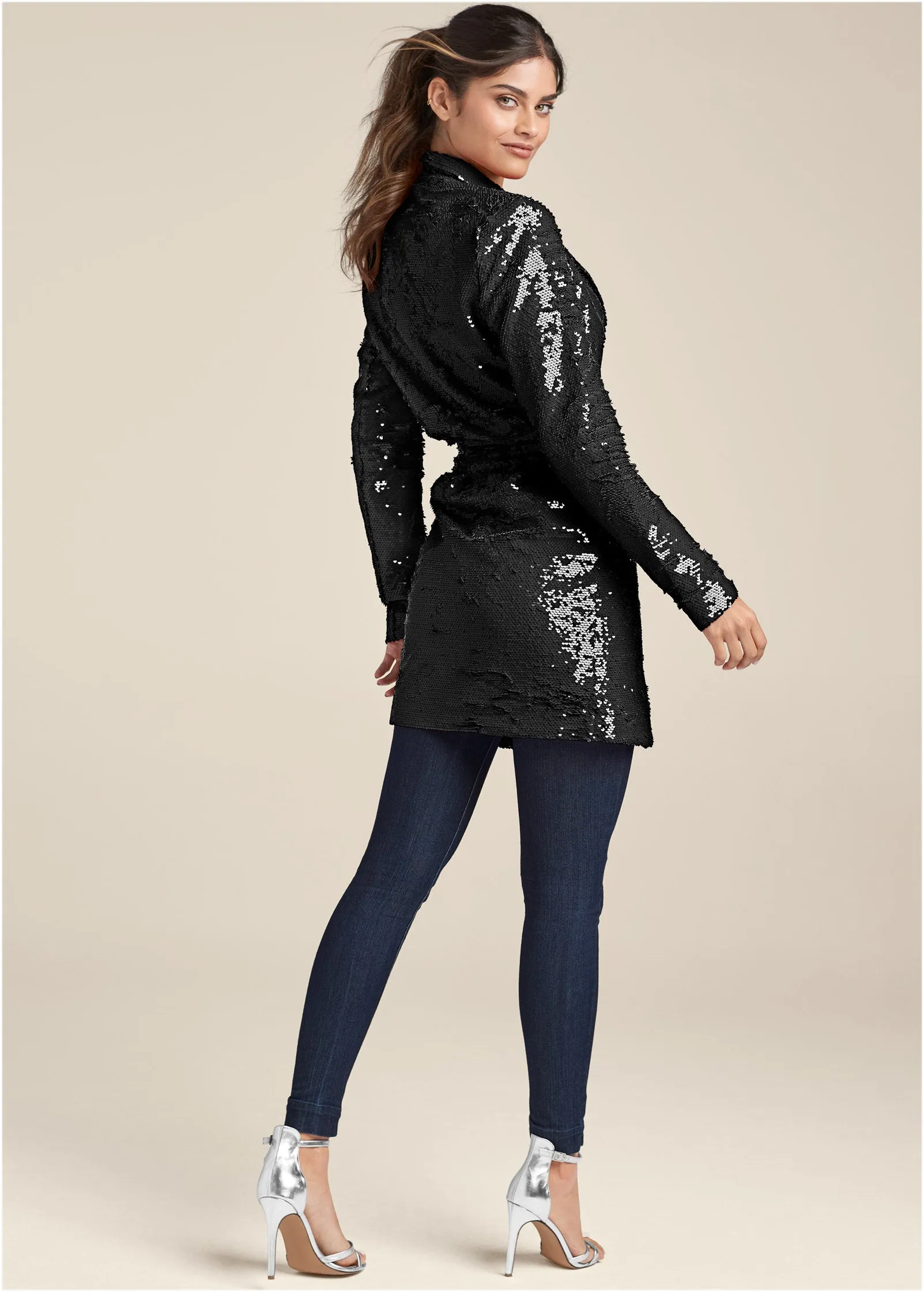 Allover Sequin Blazer - Black