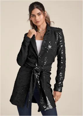 Allover Sequin Blazer - Black