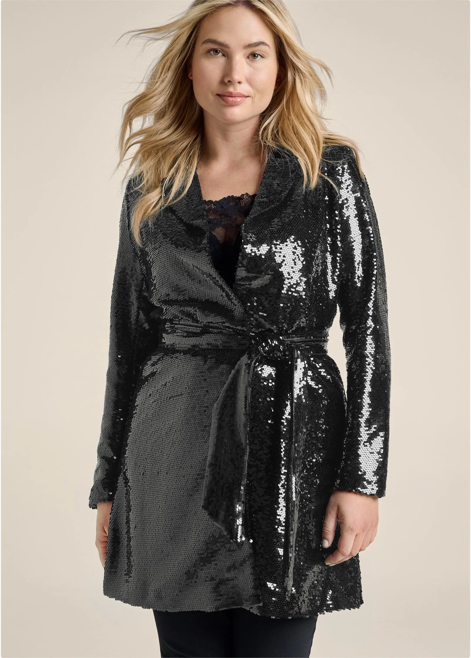 Allover Sequin Blazer - Black