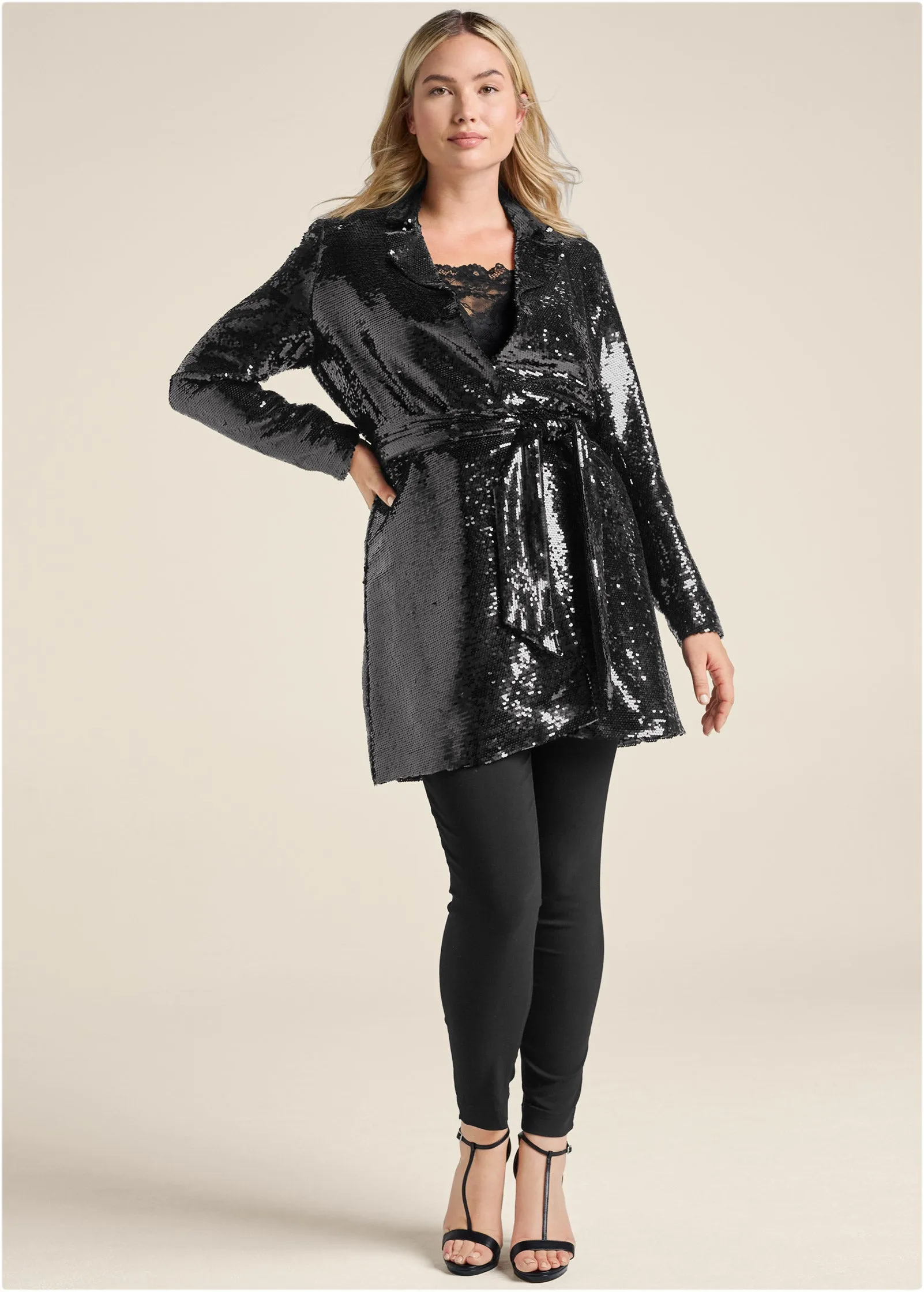 Allover Sequin Blazer - Black