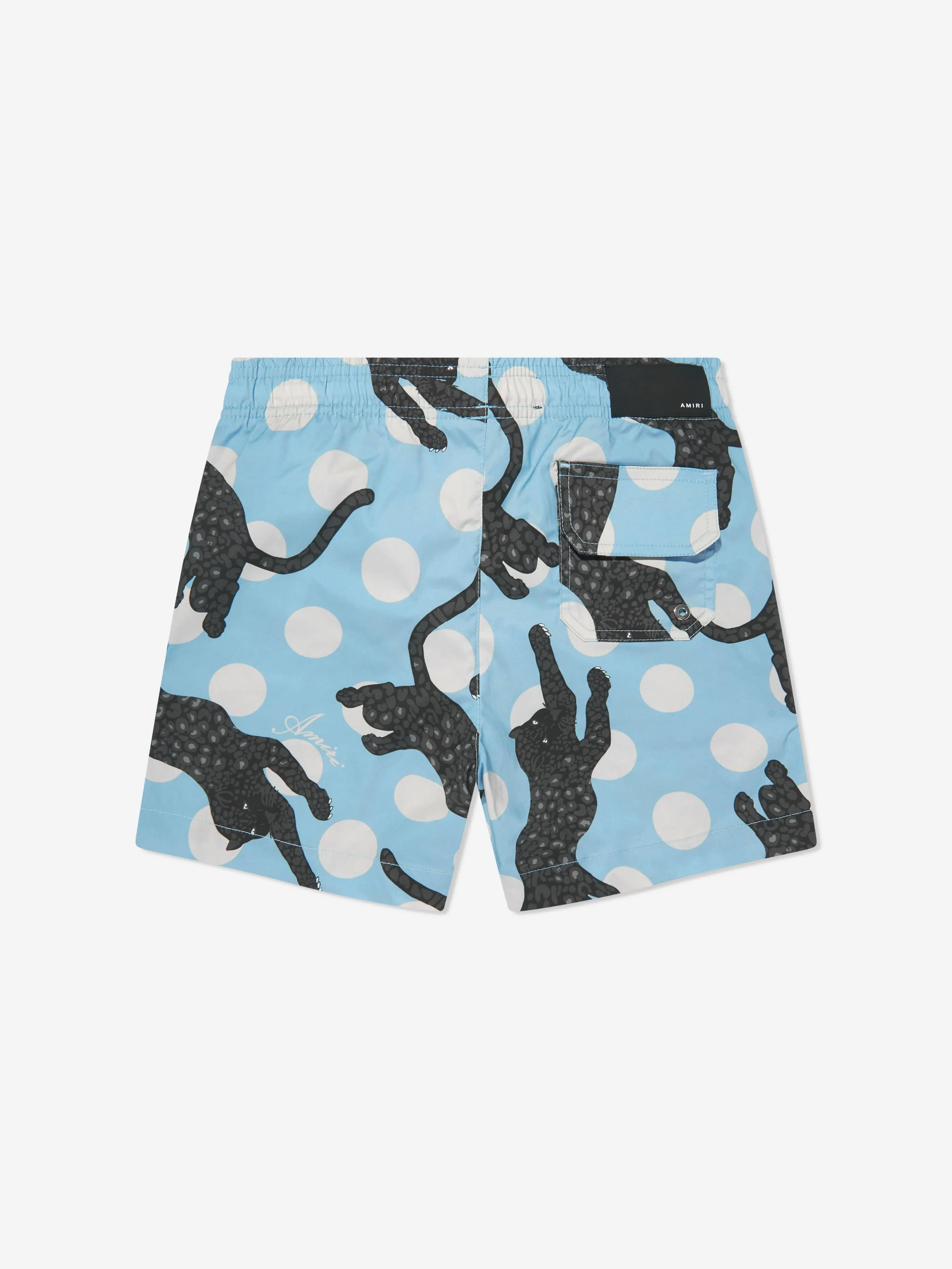 Amiri Boys Leopard Polka Dots Swim Trunks in Blue