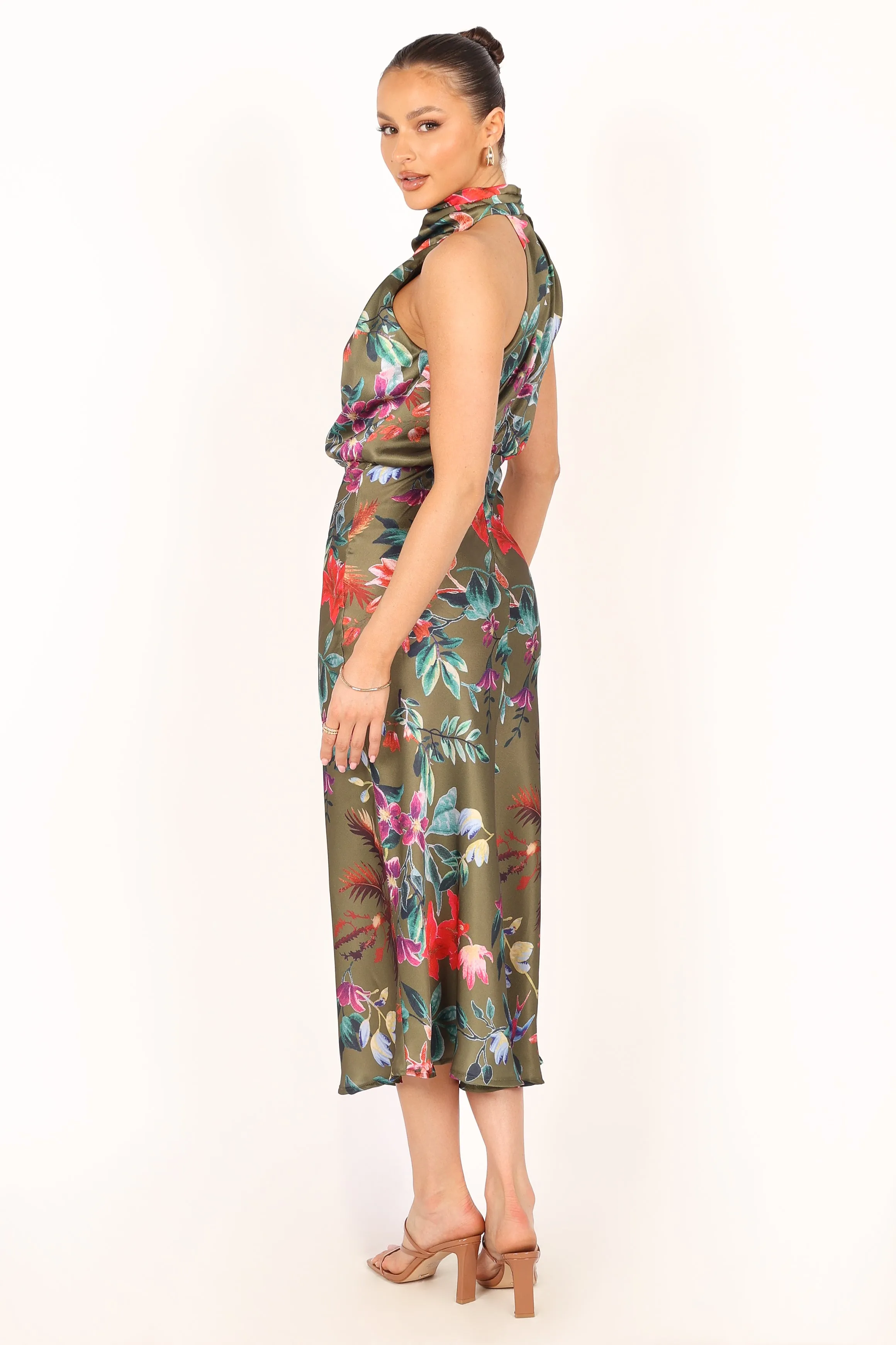 Anabelle Halter Neck Midi Dress - Green Tropical