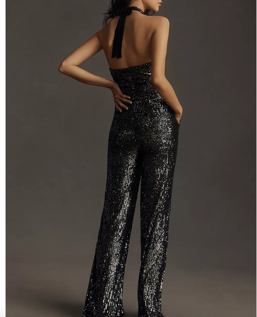 Anthropologie Maeve Sequin Cut-Out Halter Wide-Leg JumpsuitUK 14