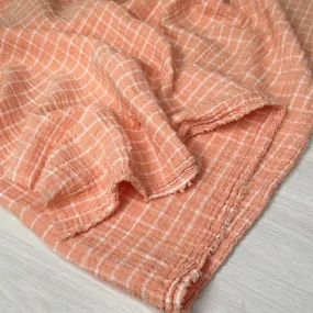 Apricot/White Check - Yarn-Dyed Double Gauze - 1/2 metre