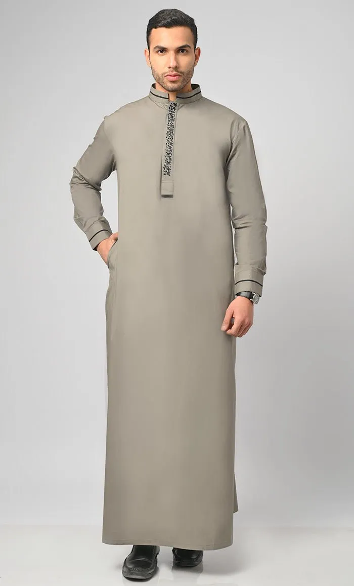 Arabian Black Emroidery Detailing Thobe / Jubba For Men