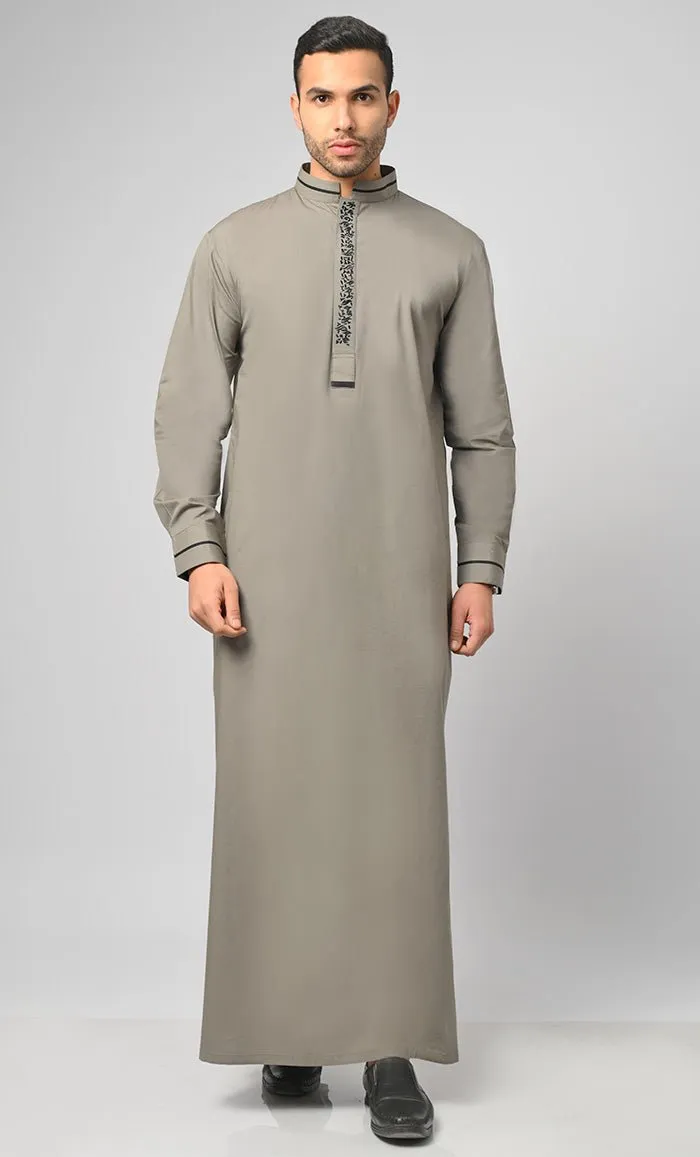 Arabian Black Emroidery Detailing Thobe / Jubba For Men