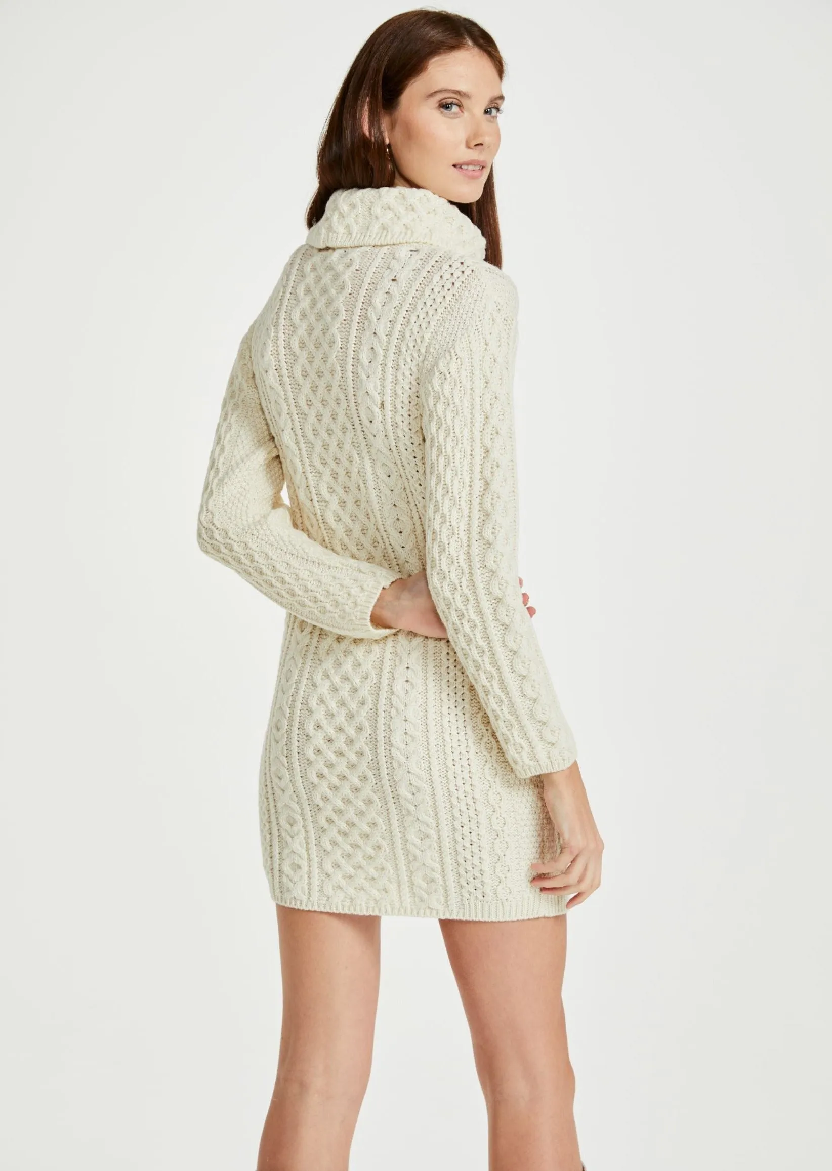 Aran Cowl Neck Dress | Natural