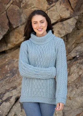 Aran Cowl Neck Women's Sweater | Aqua