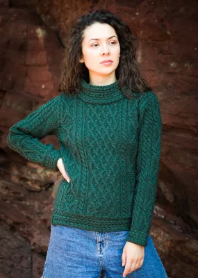 Aran Cowl Neck Women's Sweater | Green