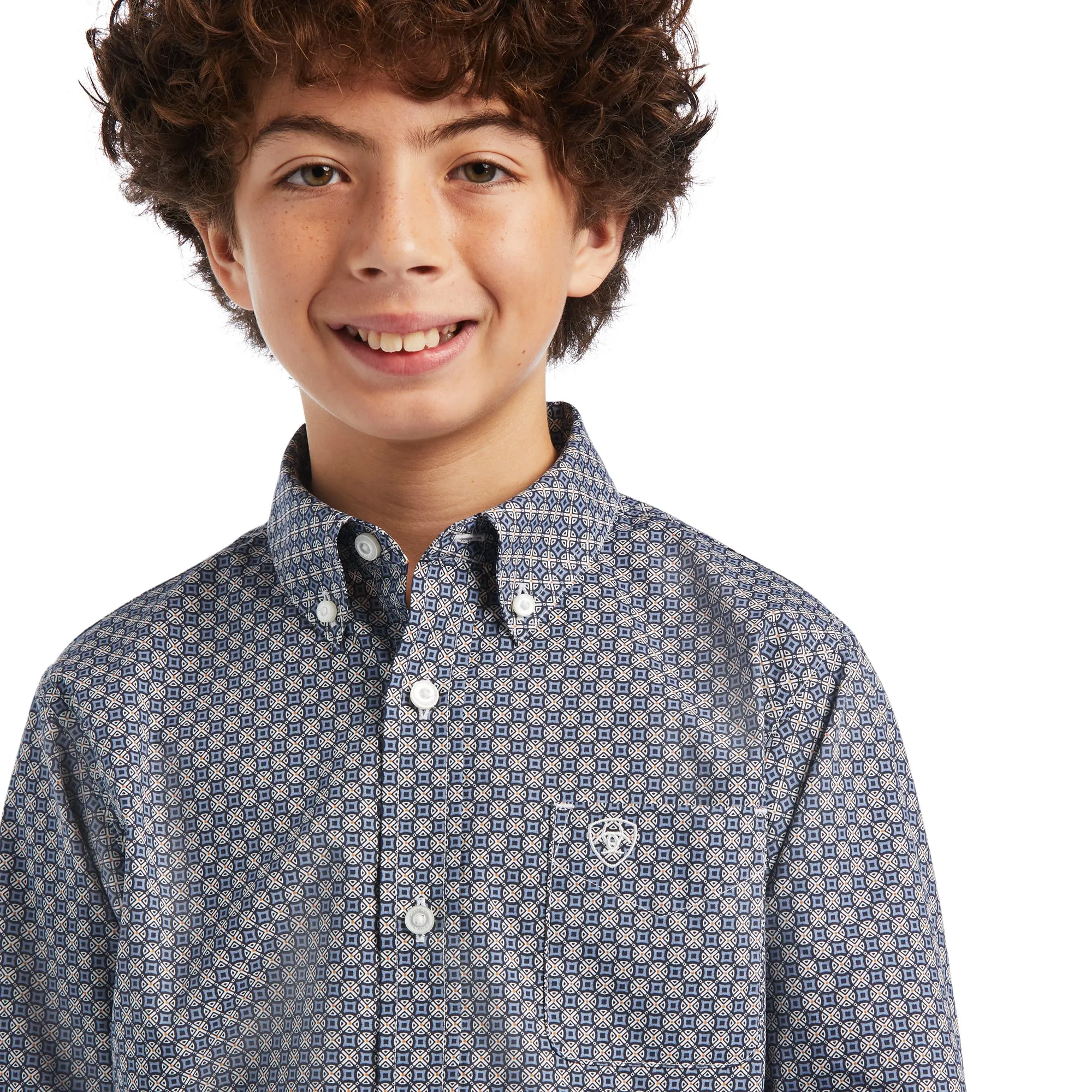 Ariat Boys Bo Classic Fit Carbon Blue Button Down Shirts 10040732