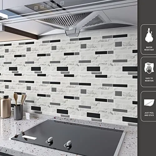 Art3d 11.8"x 11.8" Peel and Stick Vinyl Tiles, Self Adhesive Removable Stick On Kitchen Backsplash, Marble White (10-Sheet)