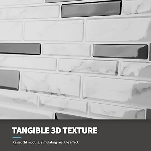 Art3d 11.8"x 11.8" Peel and Stick Vinyl Tiles, Self Adhesive Removable Stick On Kitchen Backsplash, Marble White (10-Sheet)