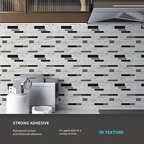 Art3d 11.8"x 11.8" Peel and Stick Vinyl Tiles, Self Adhesive Removable Stick On Kitchen Backsplash, Marble White (10-Sheet)