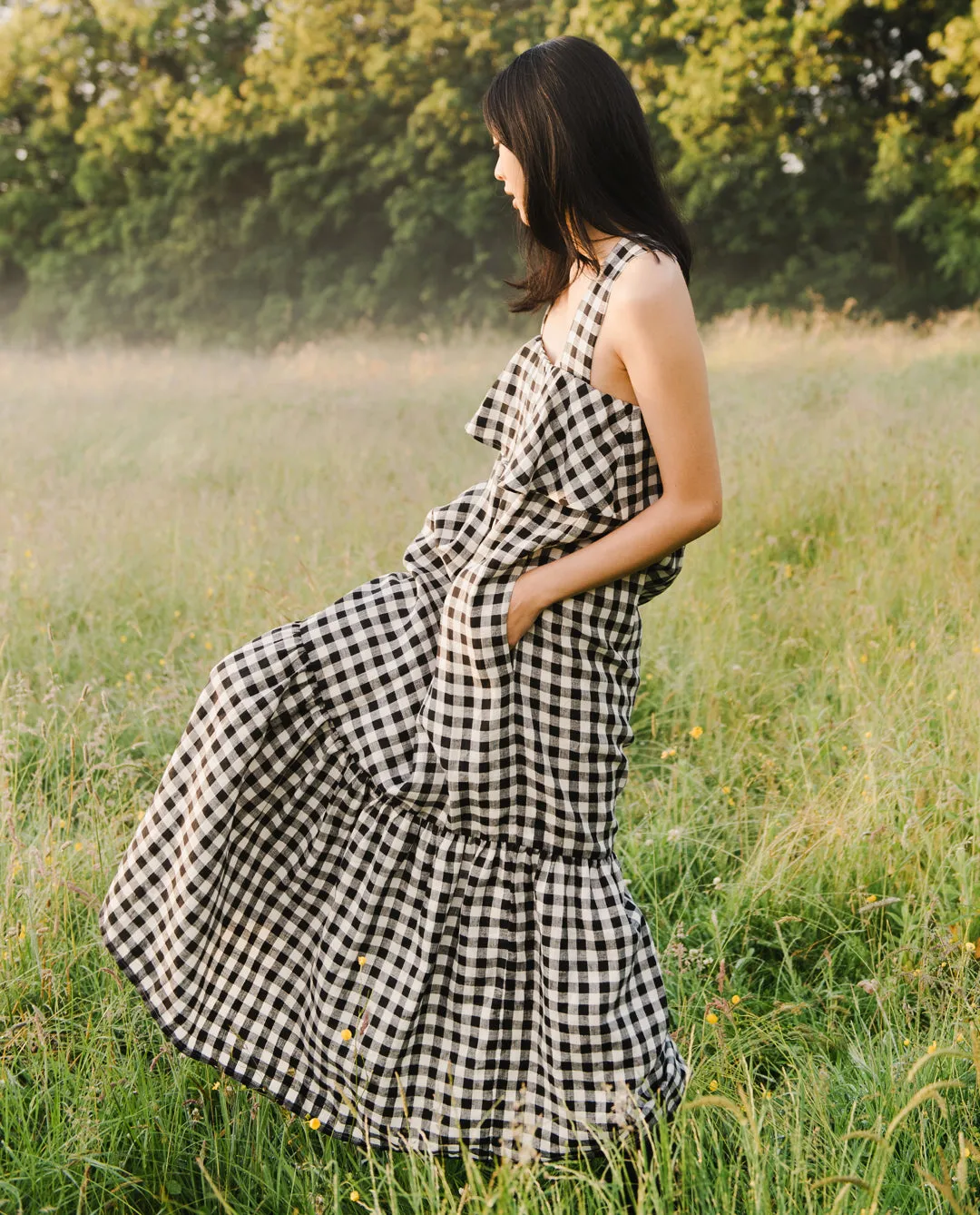 Arya-Gee Linen Dress In Gingham