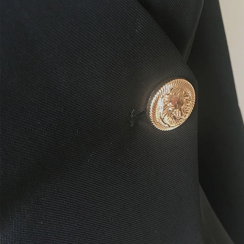 Asymmetric Gold Button Single Breasted V Neck Long Sleeve Tailored Blazer