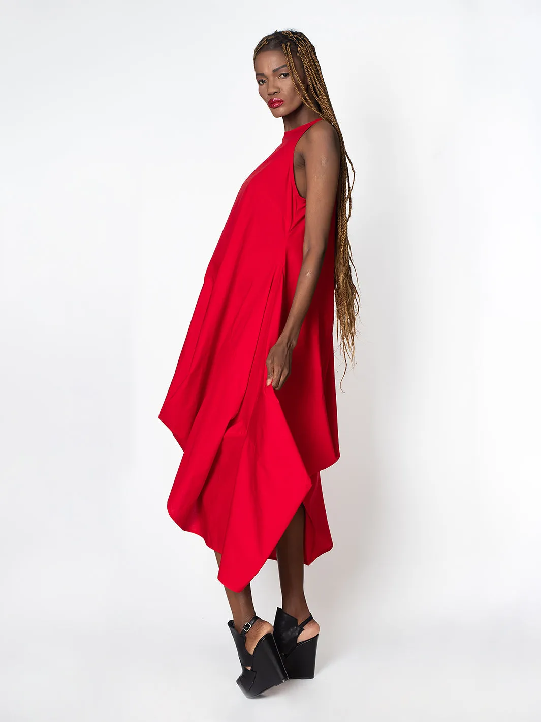 Asymmetric Sleeveless Red Dress