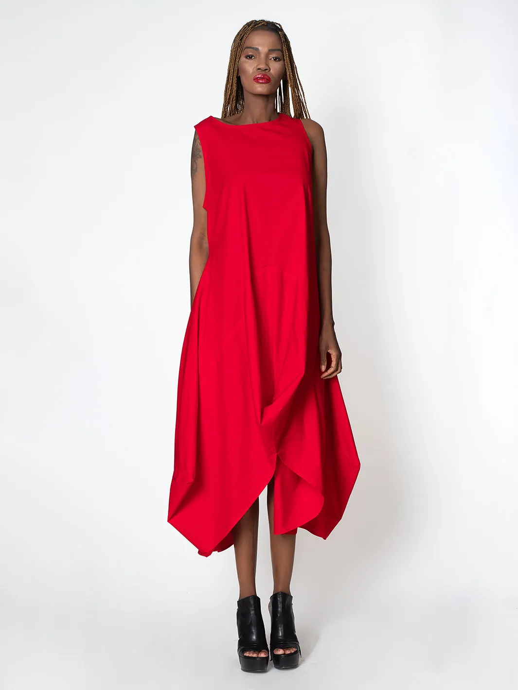 Asymmetric Sleeveless Red Dress