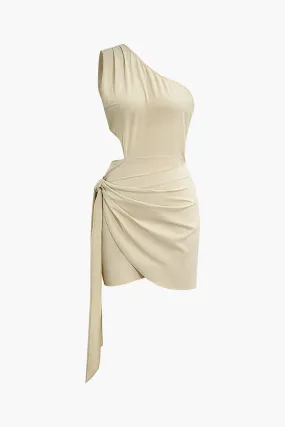 Asymmetrical Cut Out Ruched Tie Mini Dress